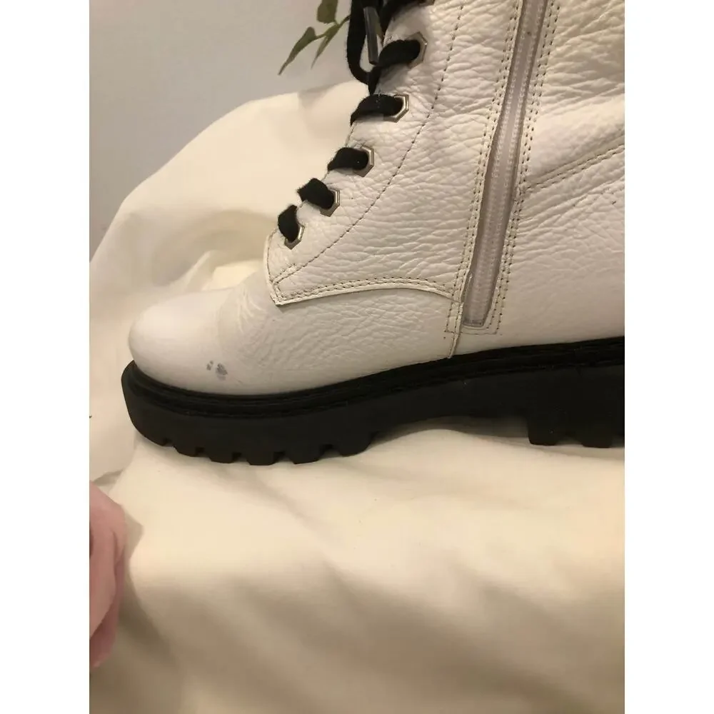Steve Madden Combat Boots Women Size 9.5 White Black Lace Up Chunky Sole Zipper‎